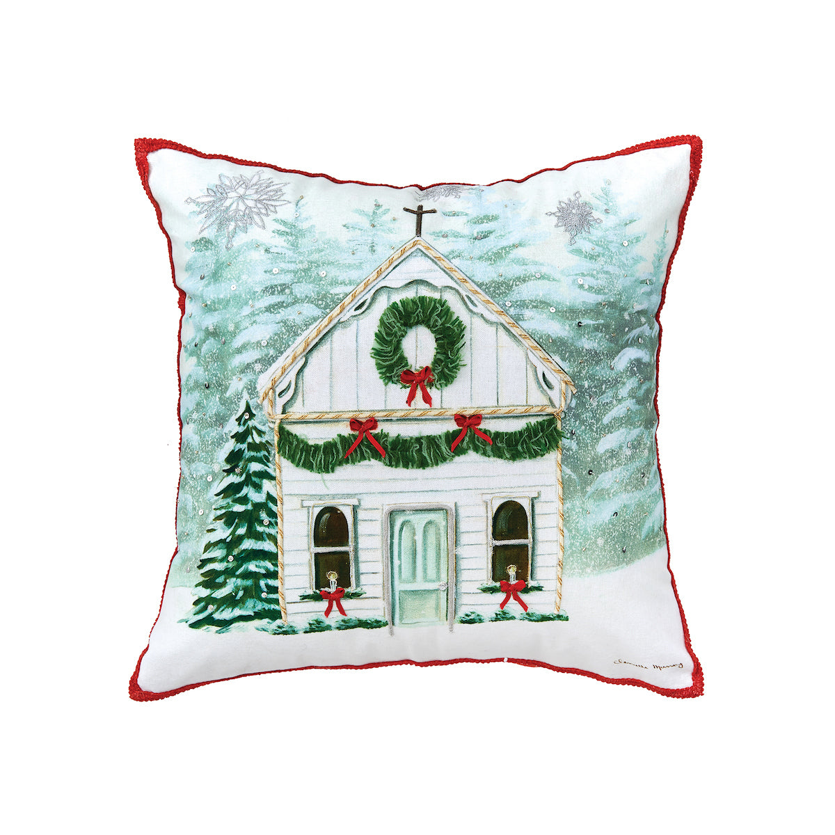 Church Snowfall Pillow