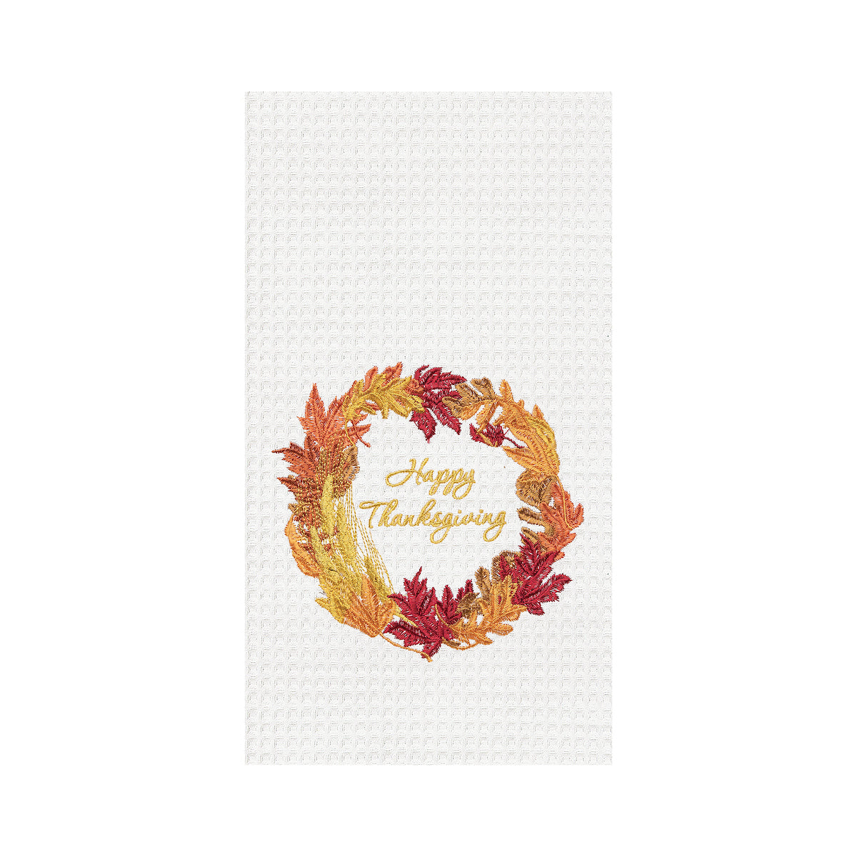 Happy Thanksgiving Wreath Waffle Weave Kitchen Towel