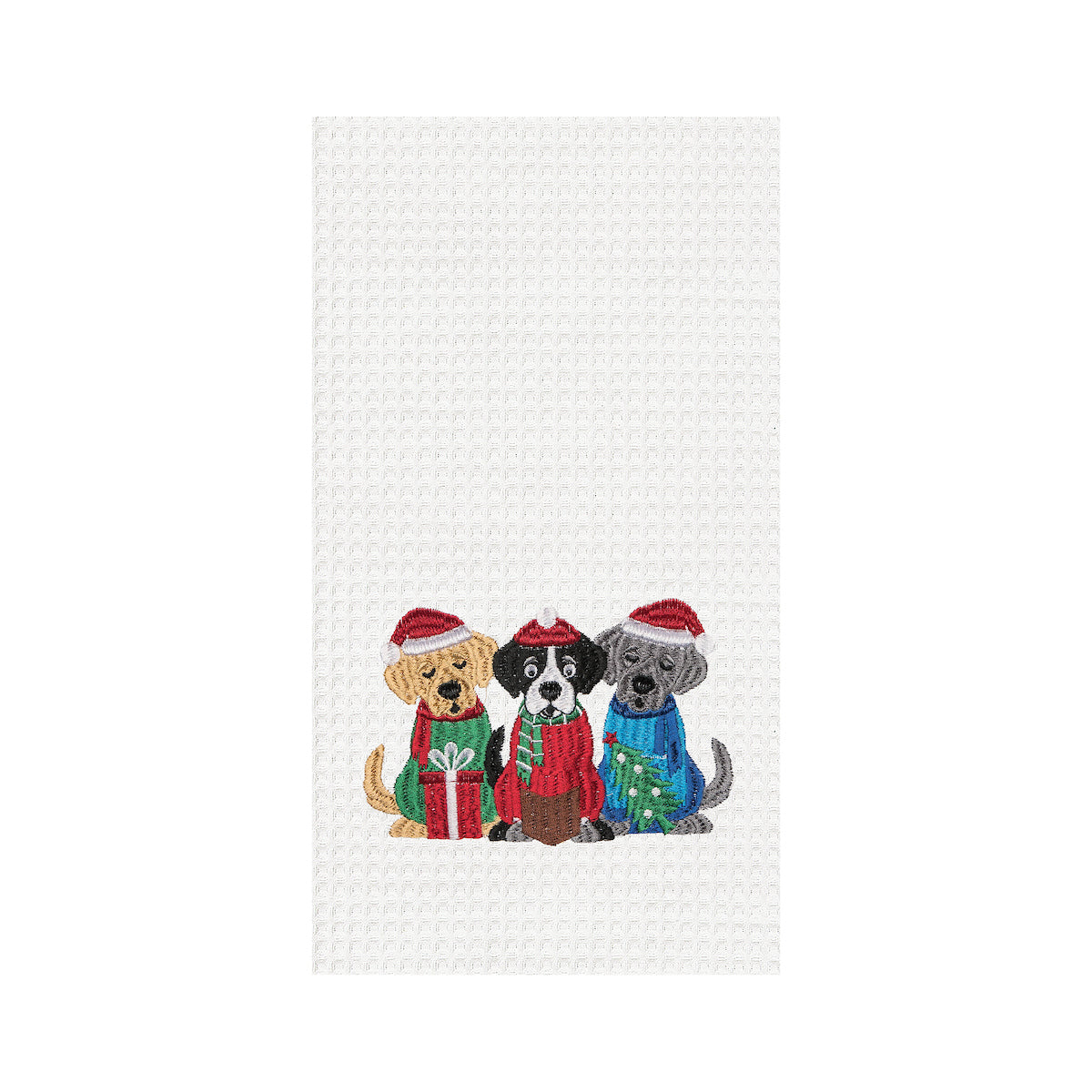 Caroling Dogs Waffle Weave Kitchen Towel