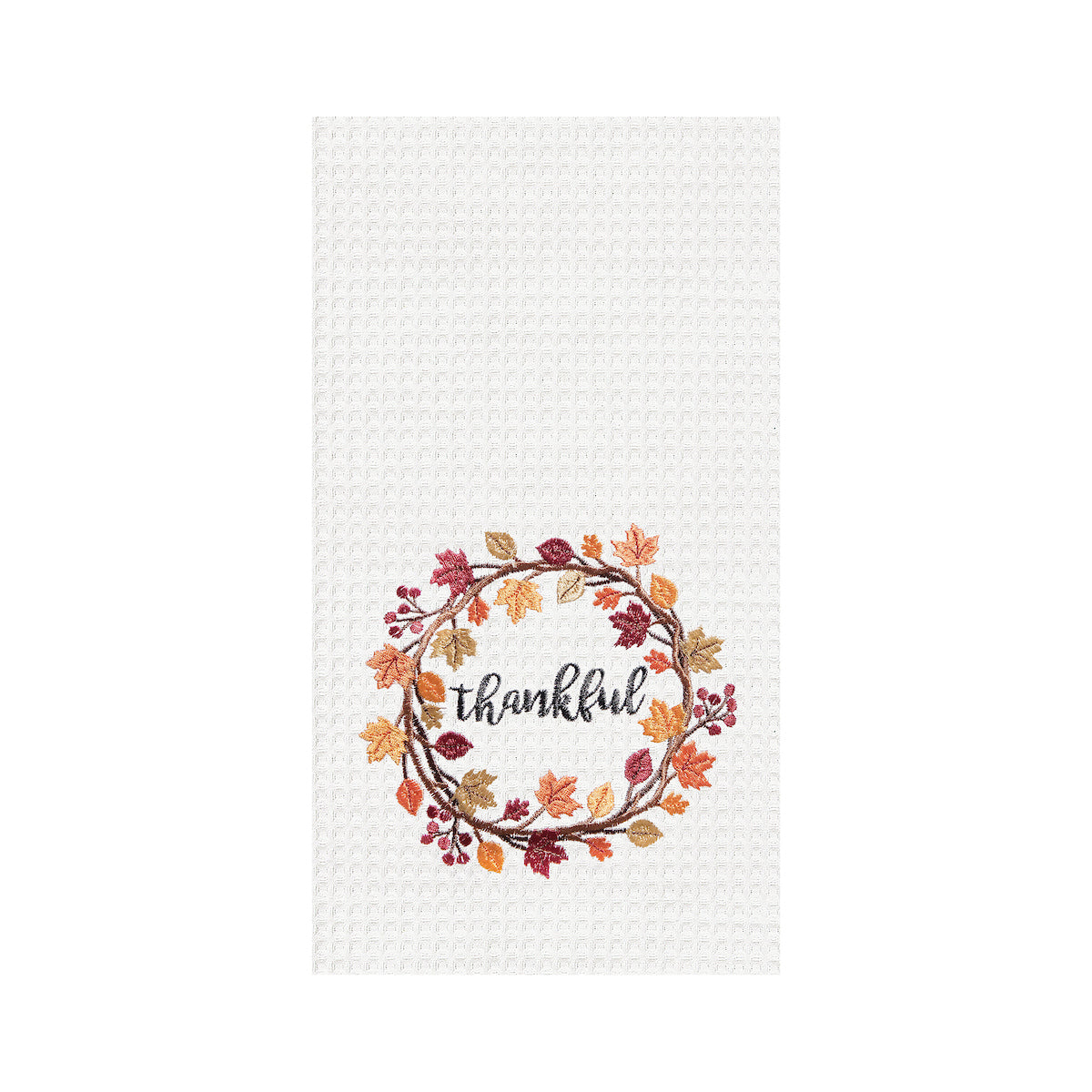 Thankful Wreath Waffle Weave Kitchen Towel