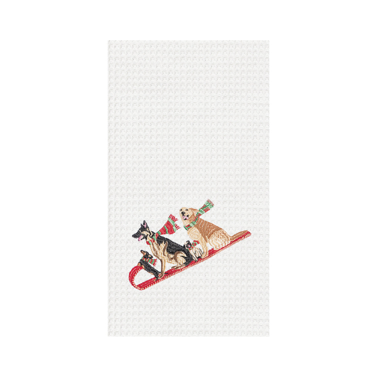 Dogs Tobogganing Waffle Weave Kitchen Towel