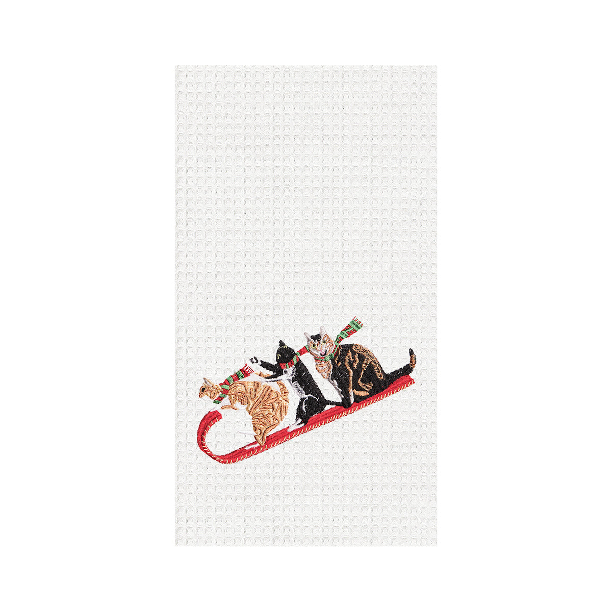Cat Tobogganing Waffle Weave Kitchen Towel