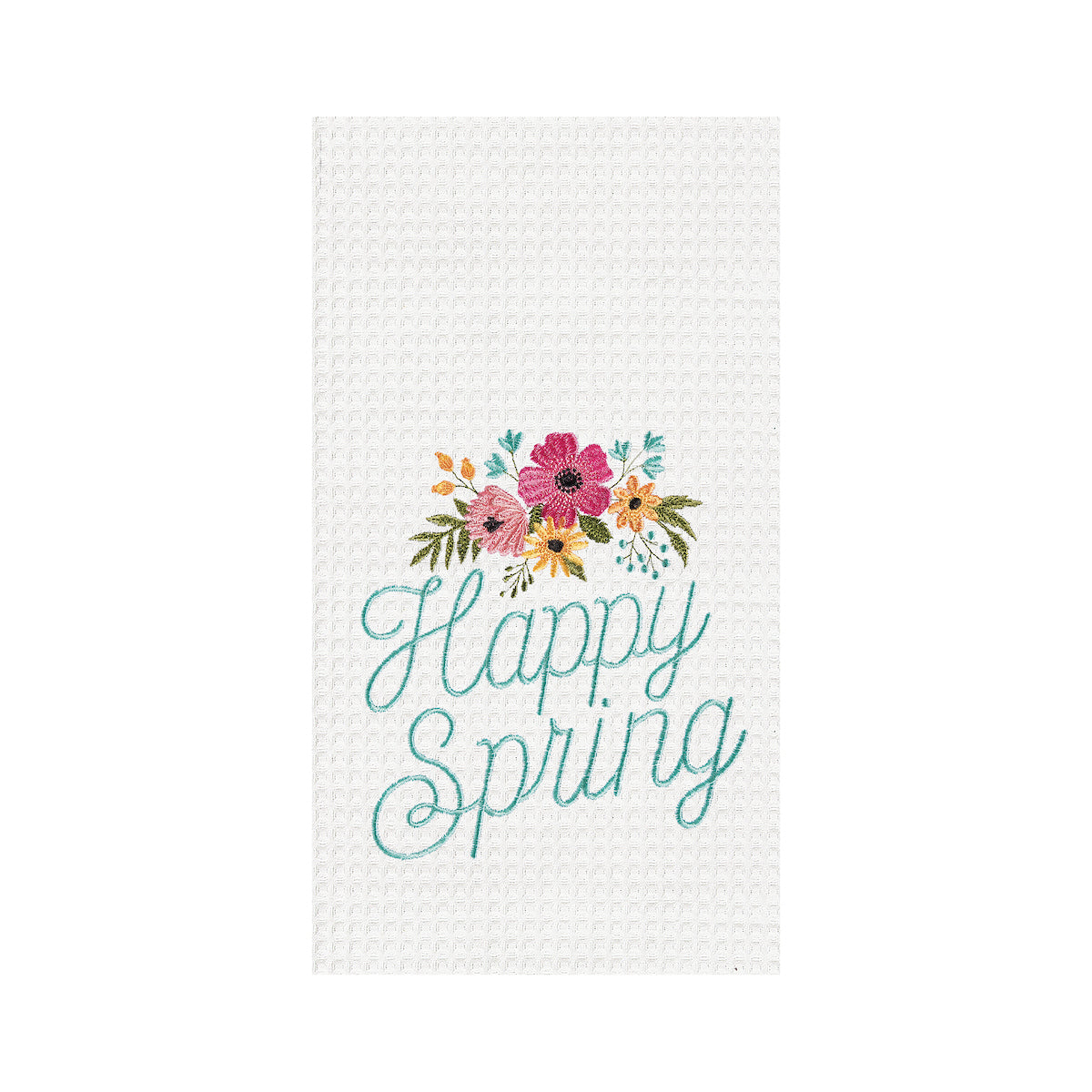 Happy Spring Waffle Weave Kitchen Towel