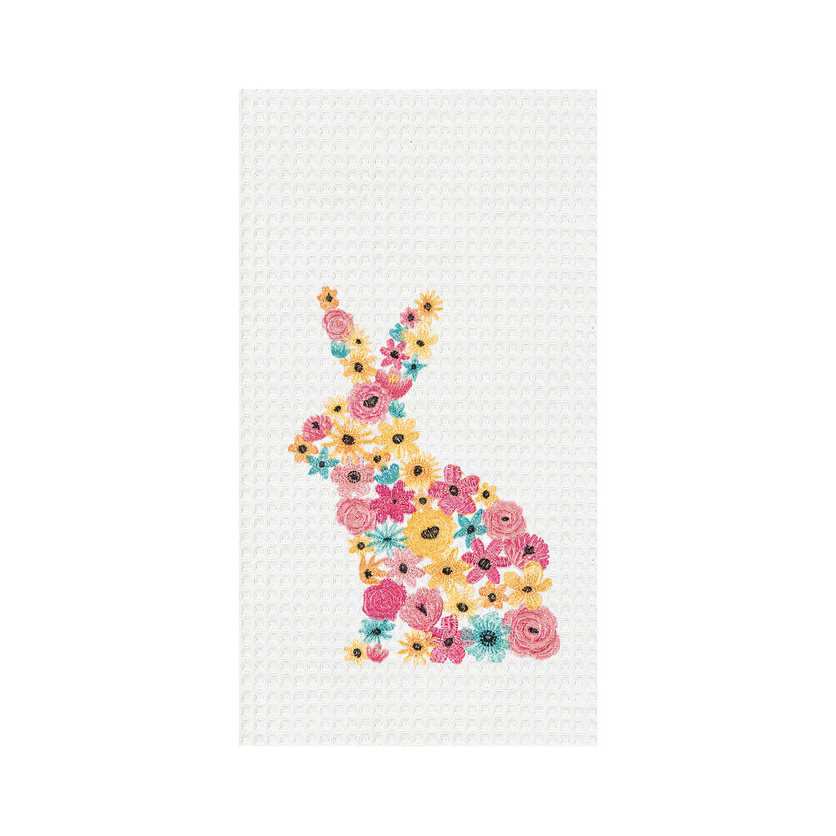 Floral Bunny Waffle Weave Kitchen Towel