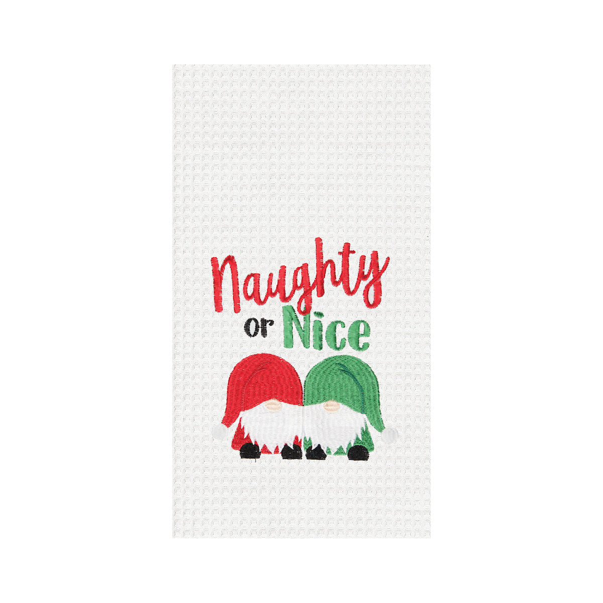 Naughty or Nice Gnomes Waffle Weave Kitchen Towel