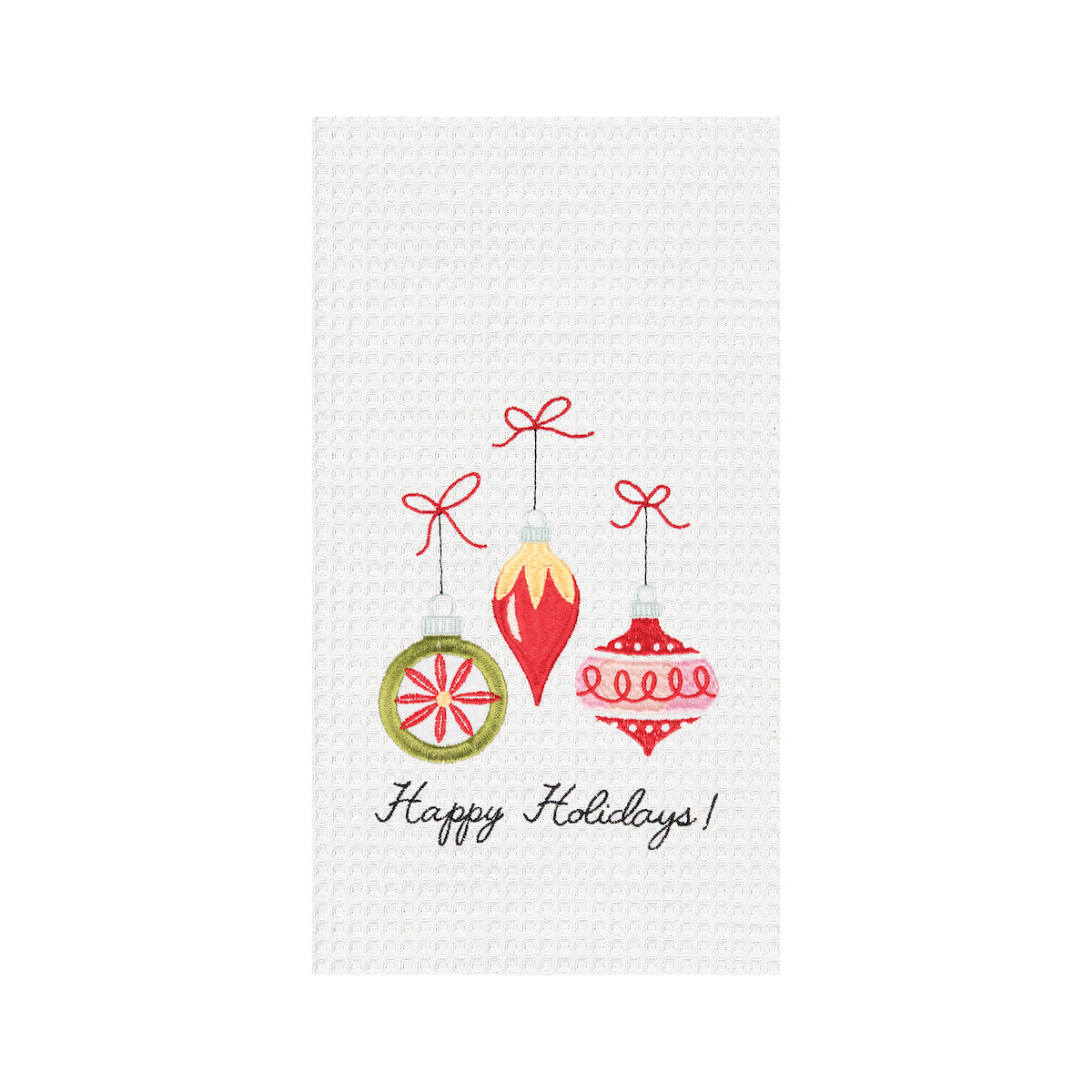 Happy Holidays Ornaments Waffle Weave Kitchen Towel