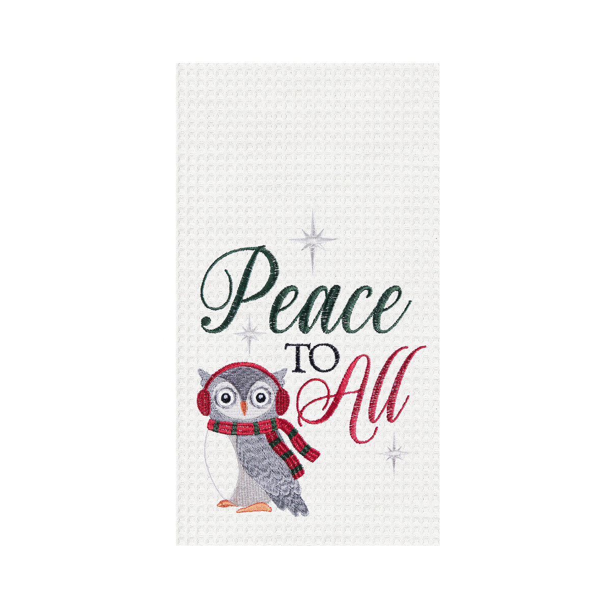 Peace To All Owl Waffle Weave Kitchen Towel
