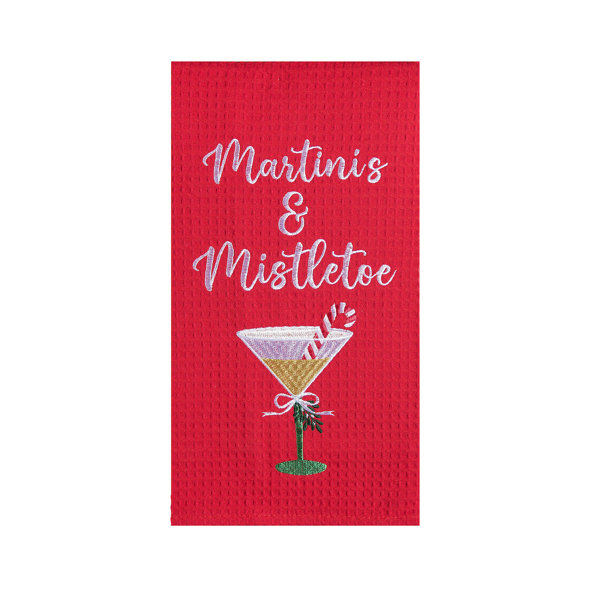 Martinis & Mistletoe Waffle Weave Kitchen Towel