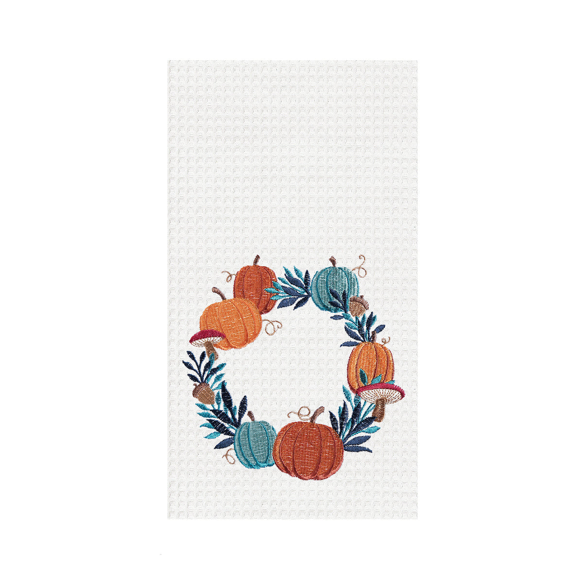 Pumpkin Wreath Waffle Weave Kitchen Towel