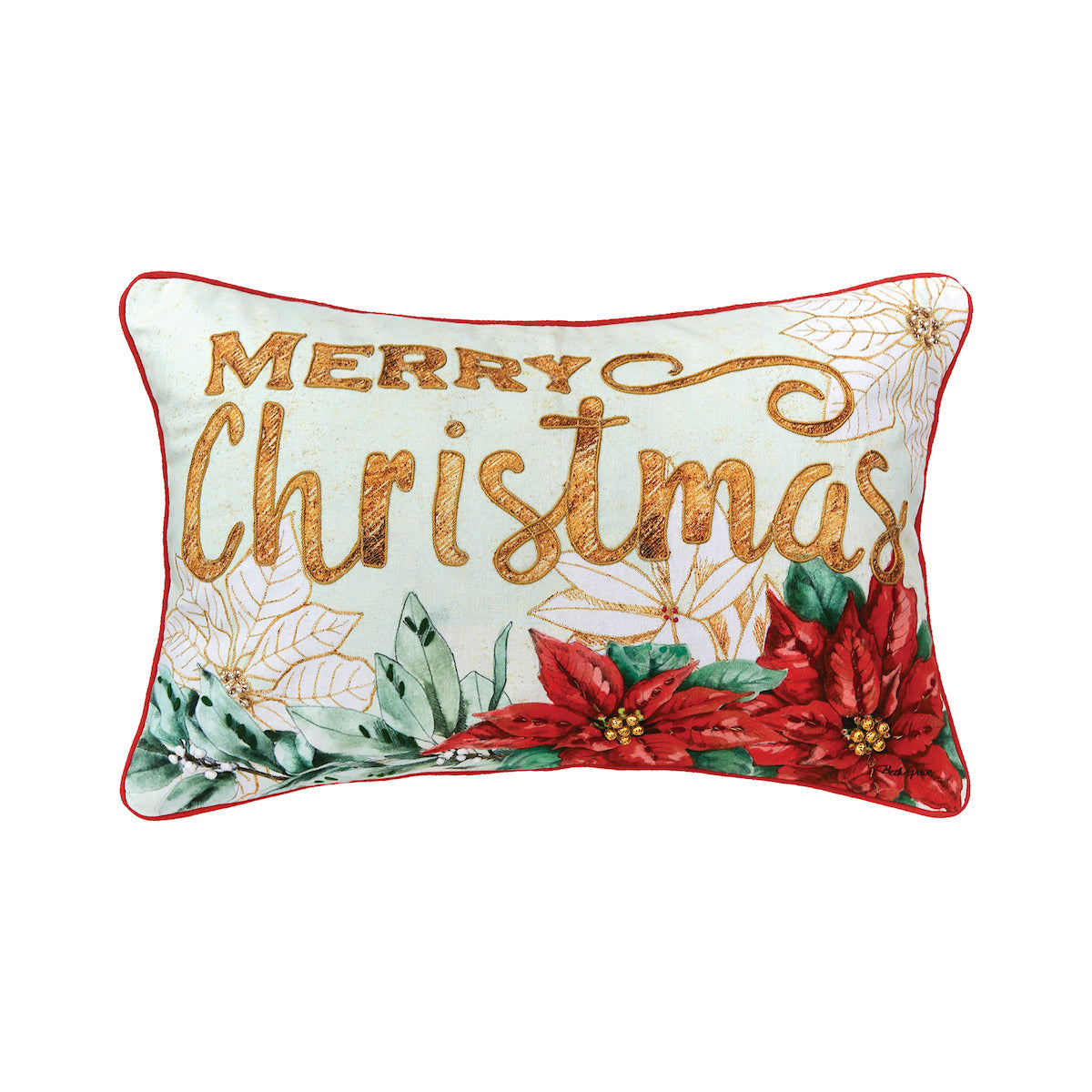 Merry Christmas Poinsettia Pillow