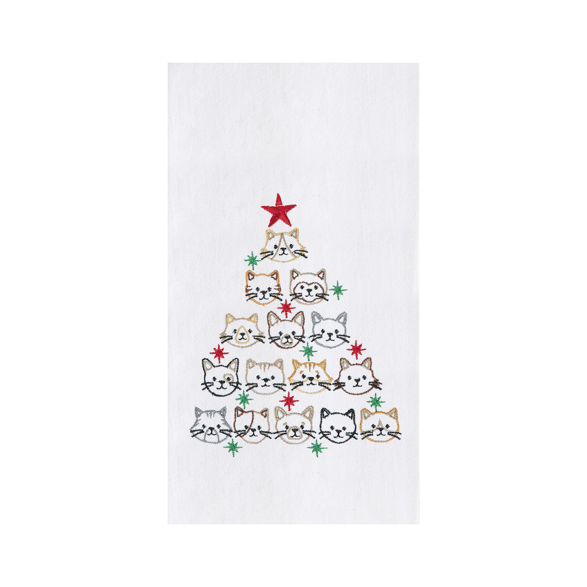 Cat Face Christmas Tree Flour Sack Kitchen Towel