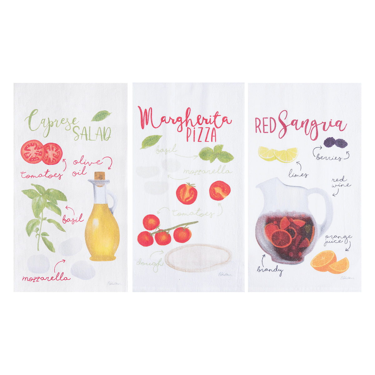 Pizza, Caprese, & Sangria Printed Kitchen Towel, Set of 3