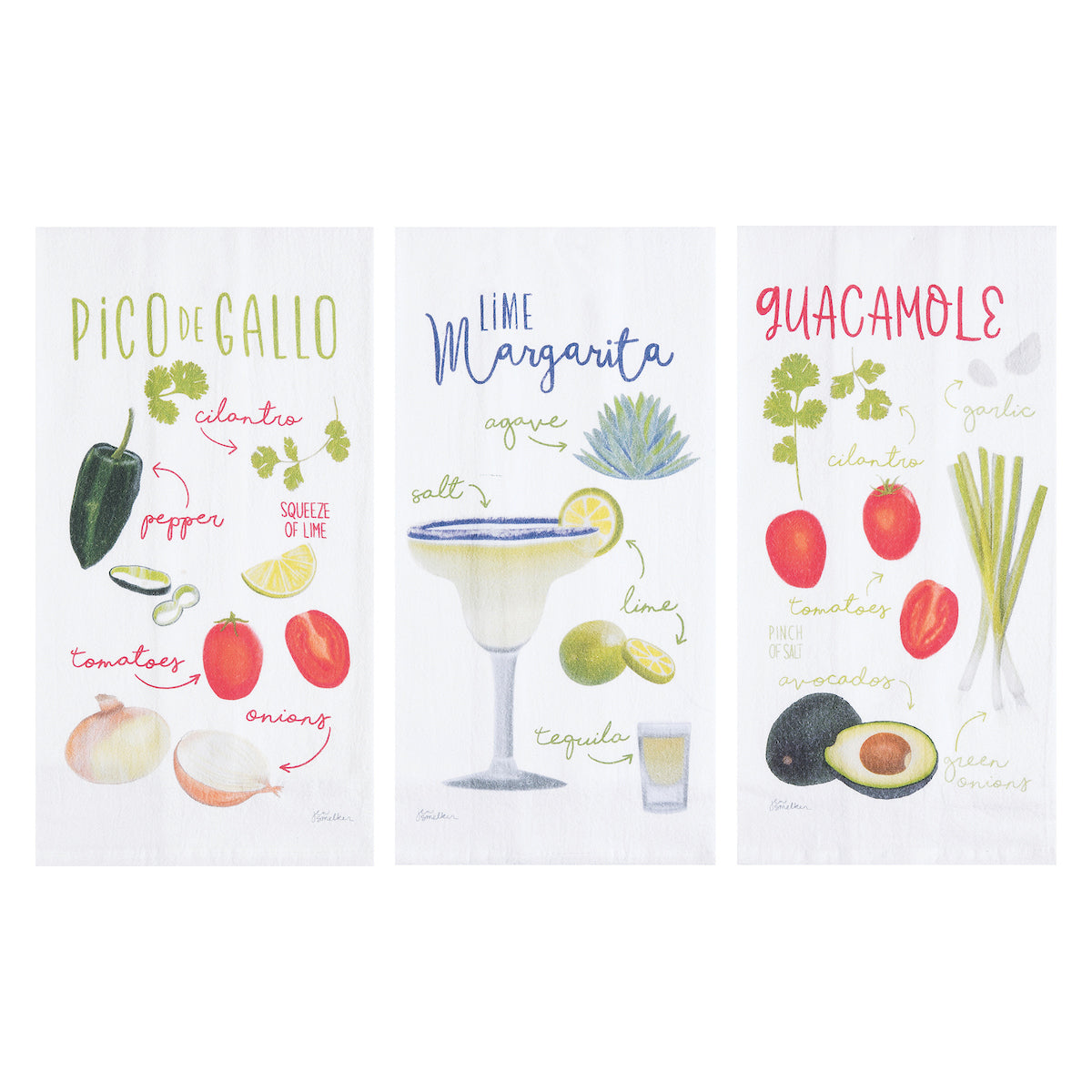 Margarita, Guac, & Pico Printed Kitchen Towel, Set of 3