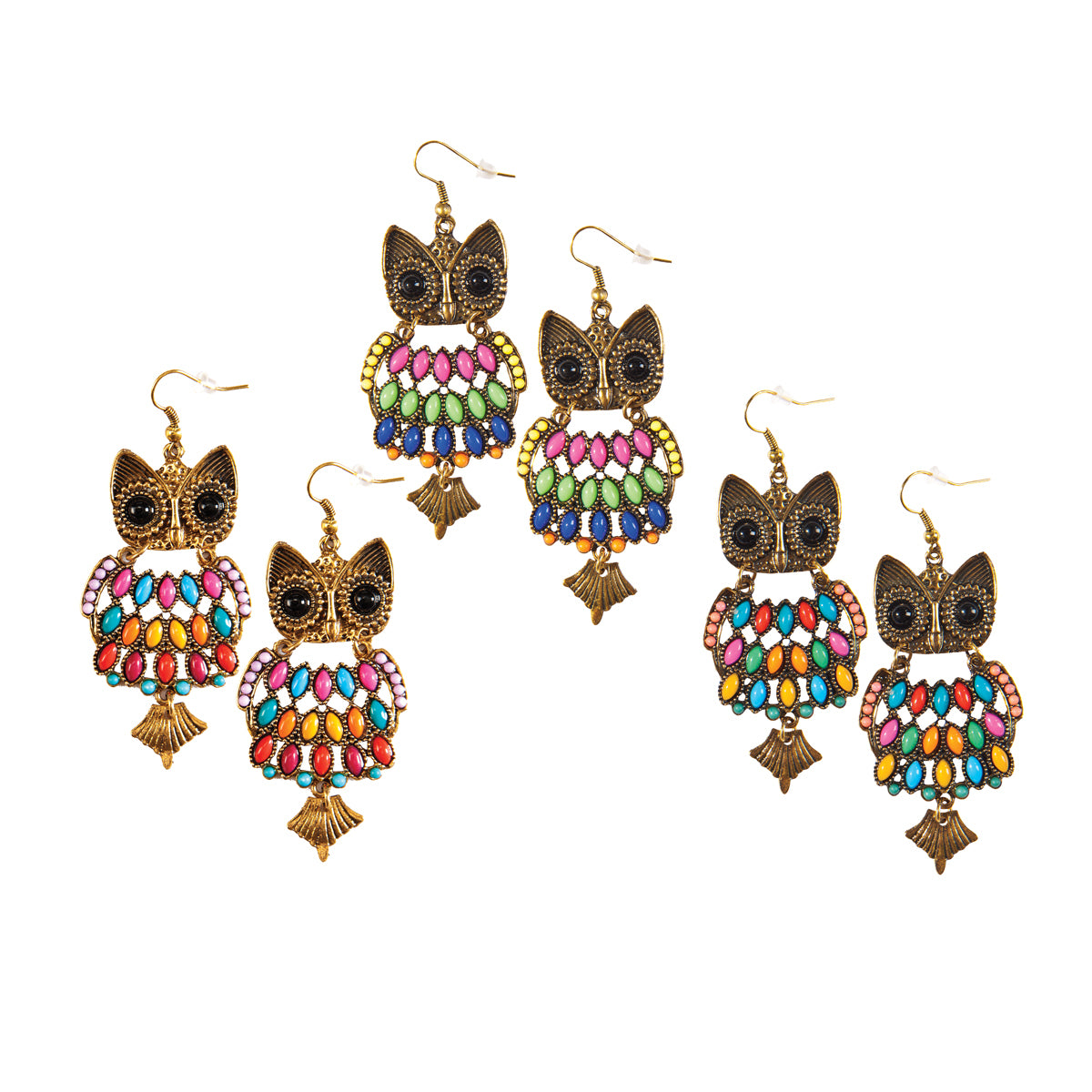 Groovy Owl Earrings, Asst. of 3