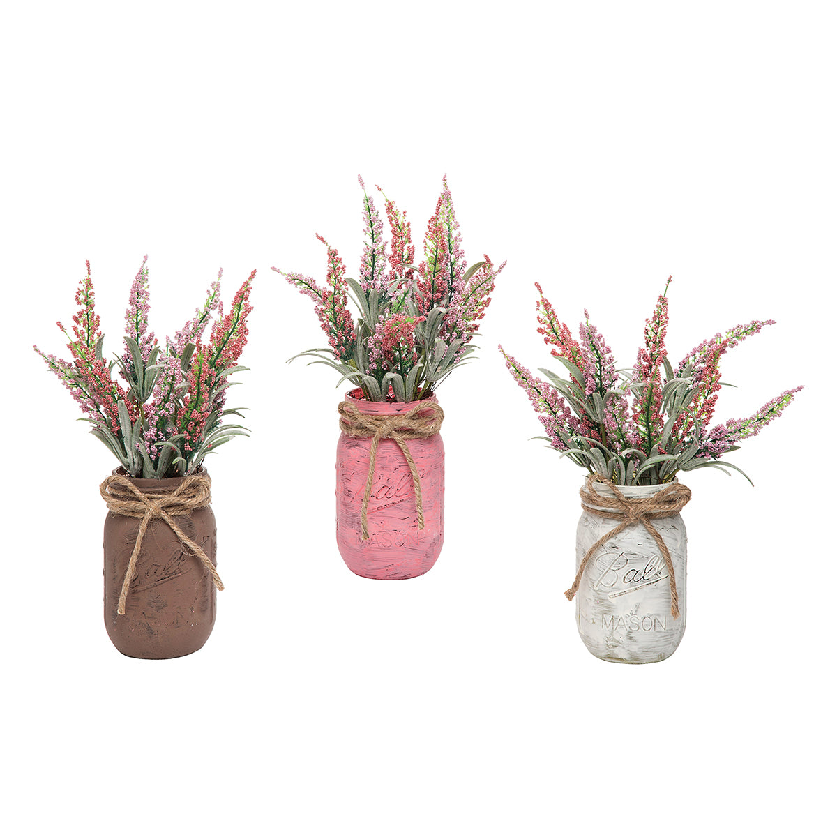 Pink Floral Mason Jar, Asst. of 3