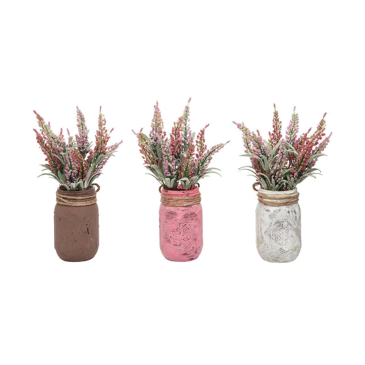 Pink Floral Mason Jar, Asst. of 3