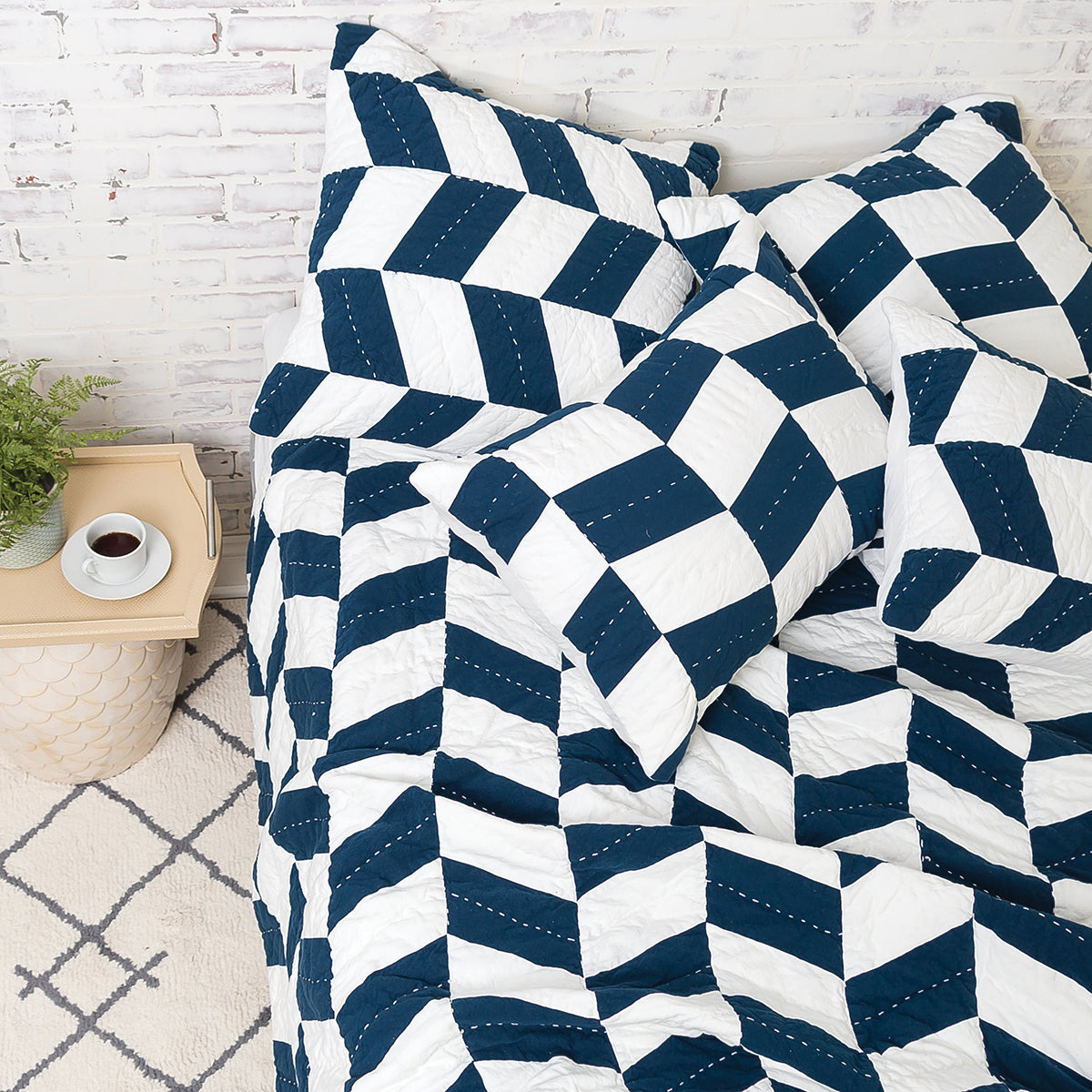 herringbone patch indigo quilt