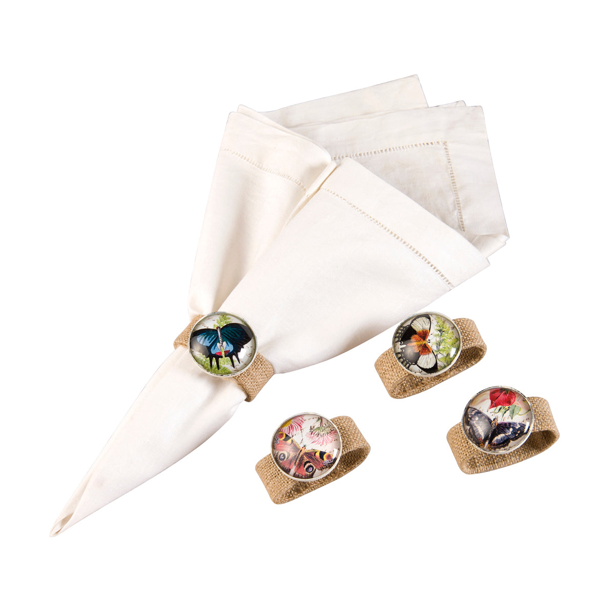 Butterfly Linen Napkin Ring, Set of  4