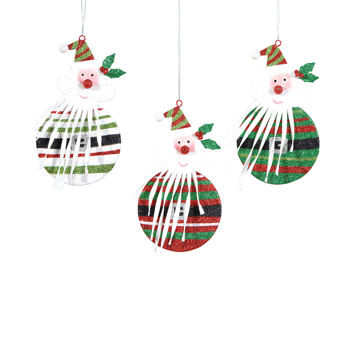 Curly Beard Santa Disk Ornaments, Asst. of 3