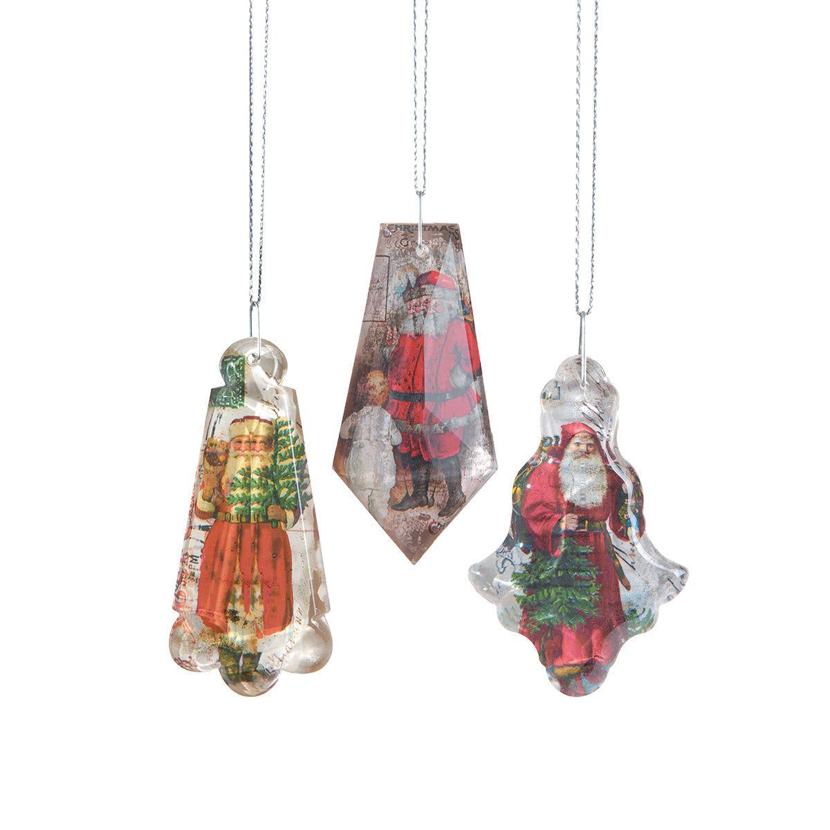 Santa Prism Ornaments, Asst. of 3