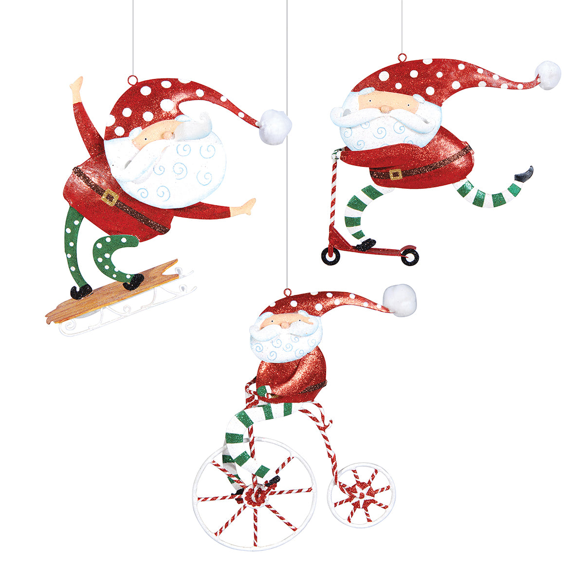 On The Go Santa Ornaments, Asst. of 3