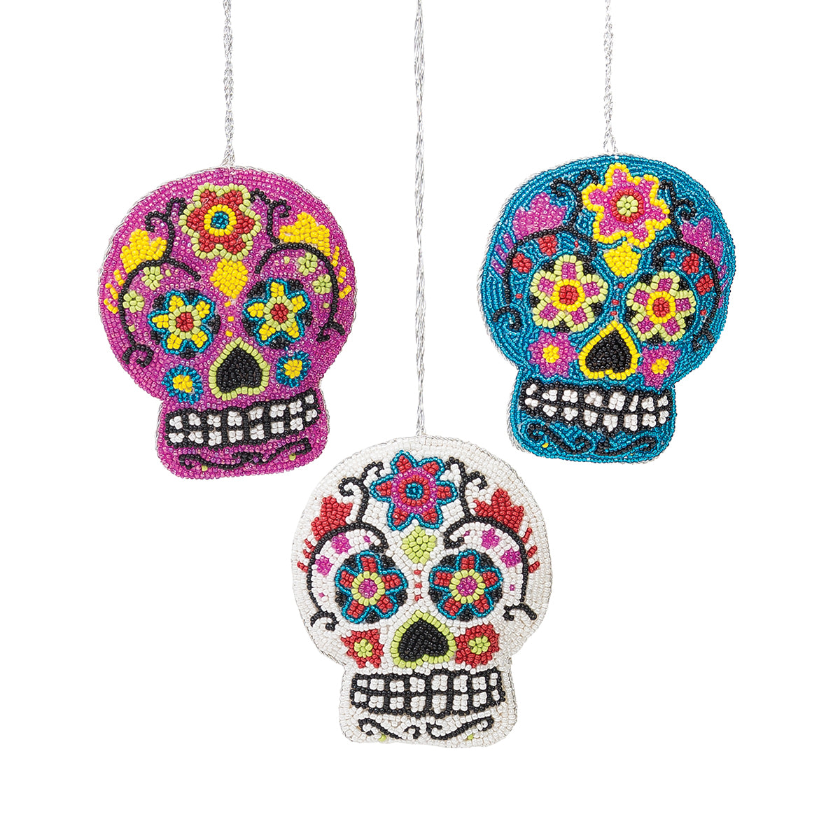 Bead Sugar Skull Ornaments, Asst. of 3