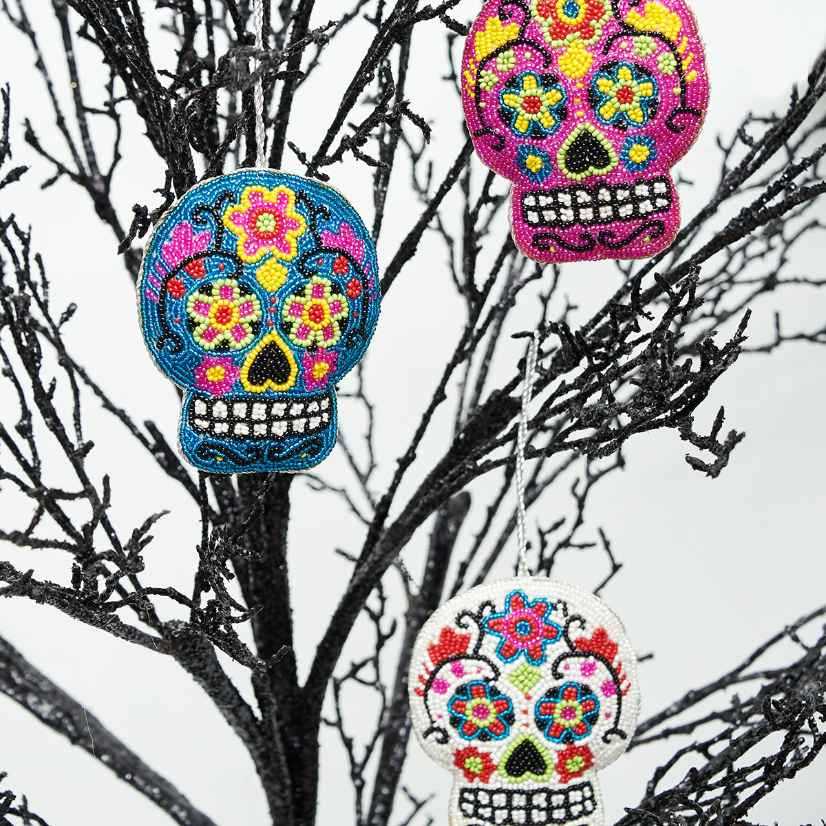Bead Sugar Skull Ornaments, Asst. of 3
