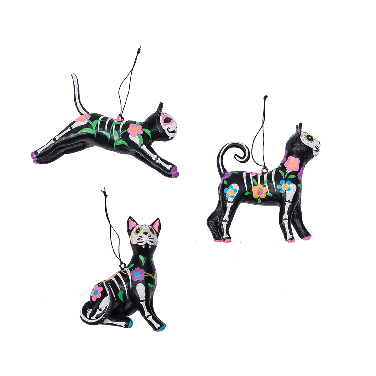 Day Of The Dead Cat Ornaments, Asst. of 3