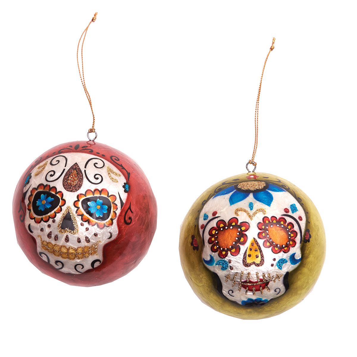Day of the Dead Sugar Skull Ball Ornaments, Asst. of 2