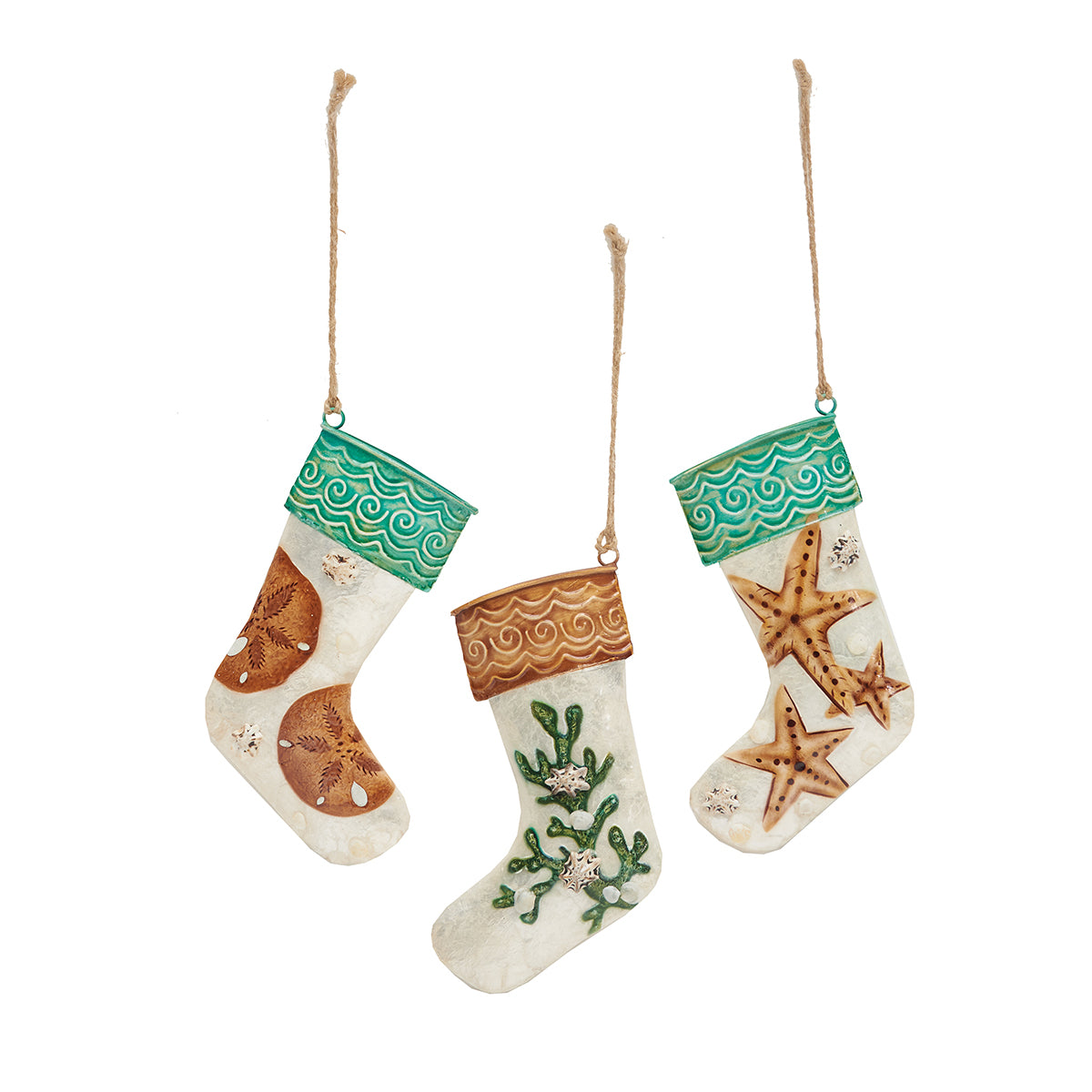 Coral Holiday Stocking Ornaments, Asst. of 3