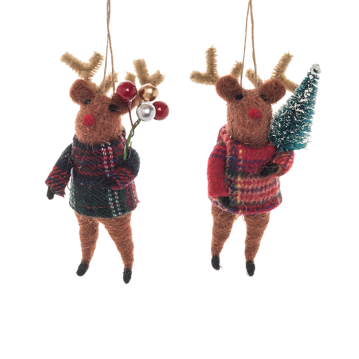 Plaid Reindeer Ornaments, Asst. of 2