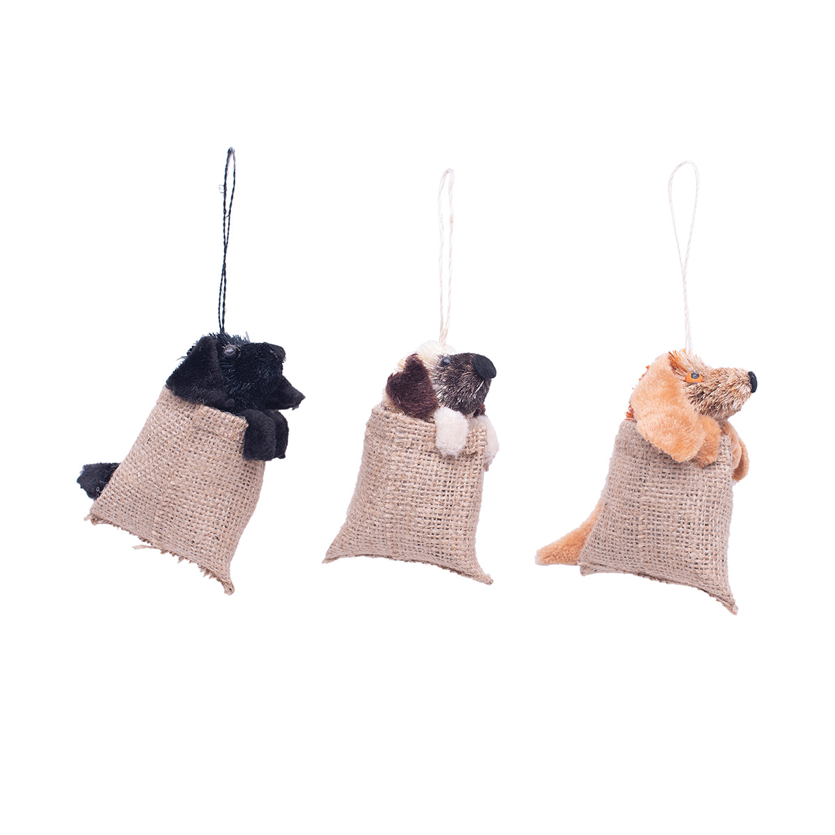 Dog in Feed Sack Buri Ornaments, Asst. of 3