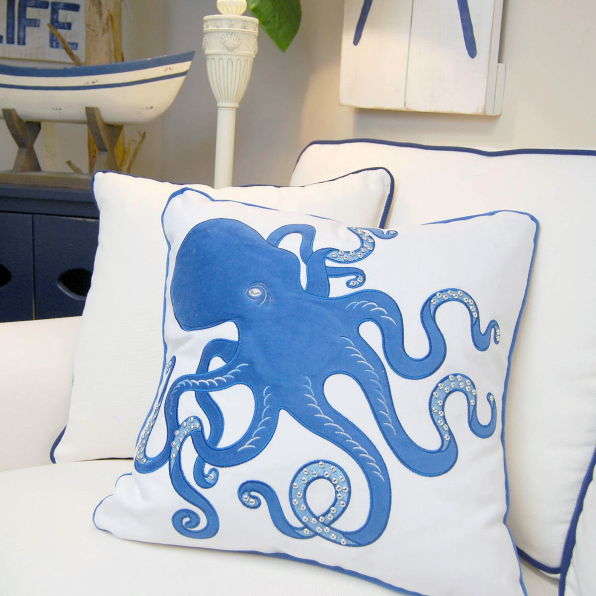 Blue Inkling Octopus Applique Indoor Pillow