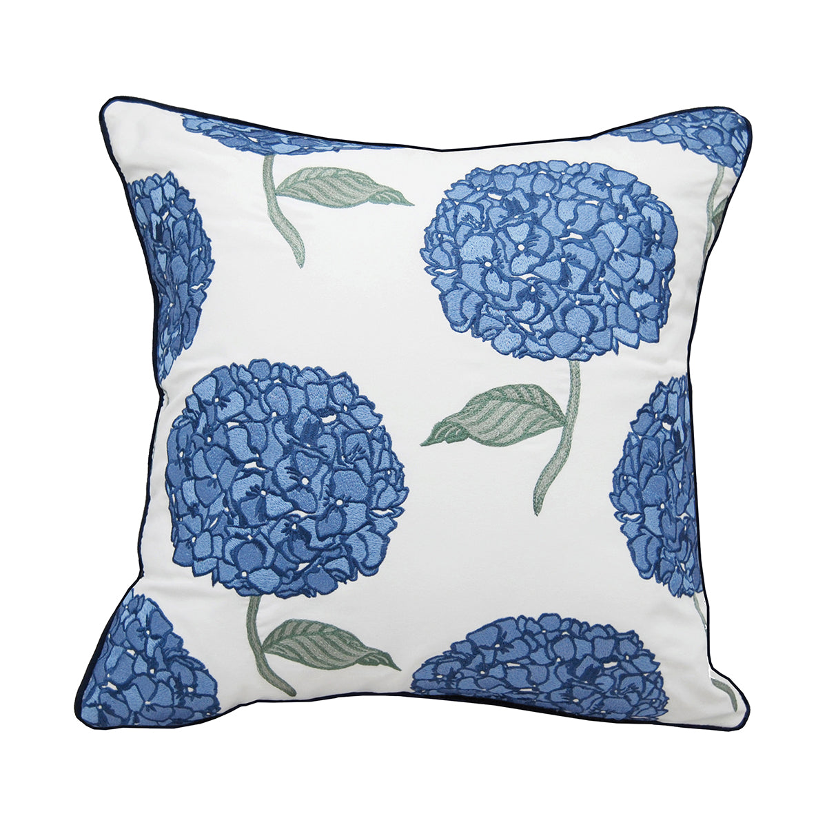 Blue Hydrangea on White Indoor Outdoor Pillow