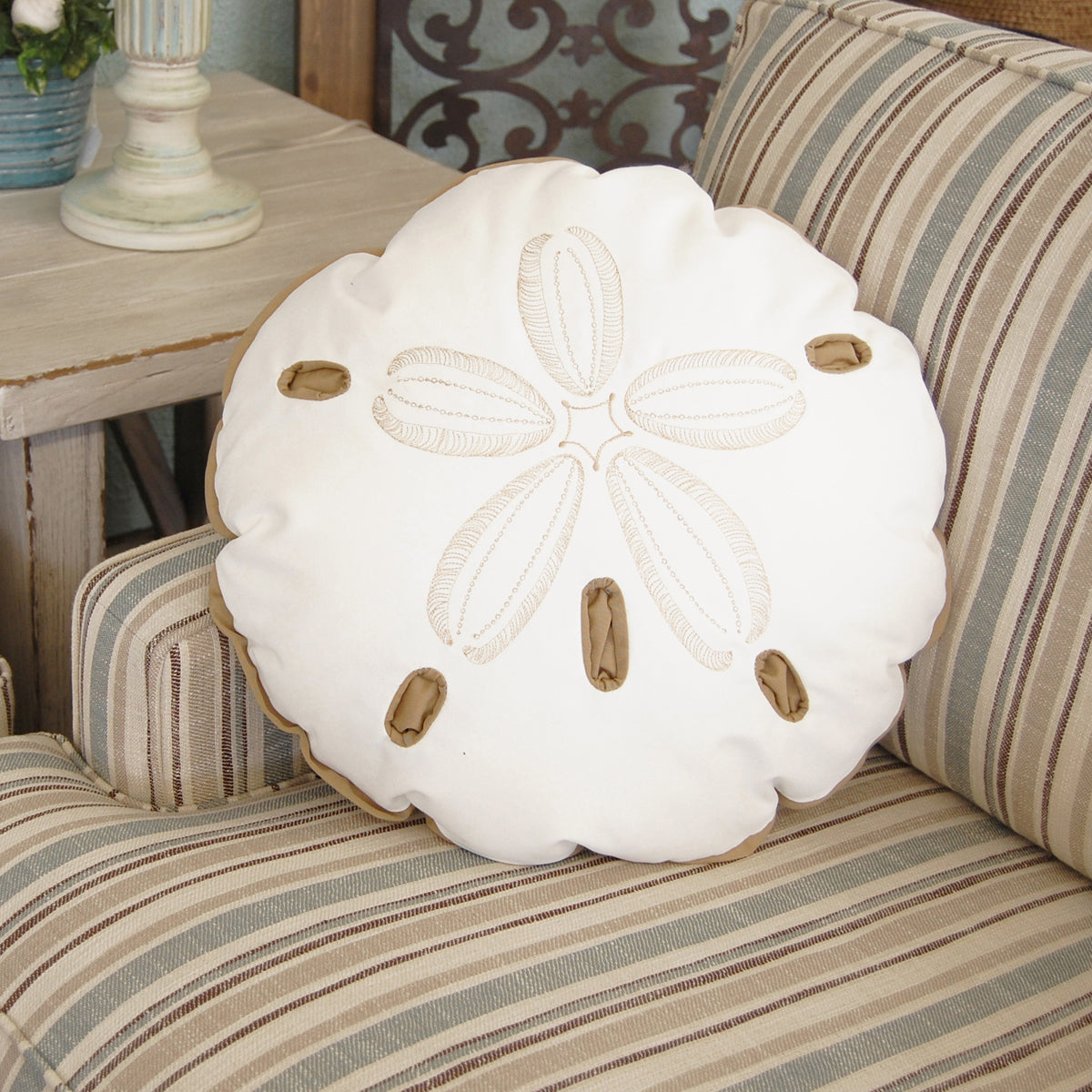 Sand Dollar Beige Indoor Outdoor Shaped Pillow