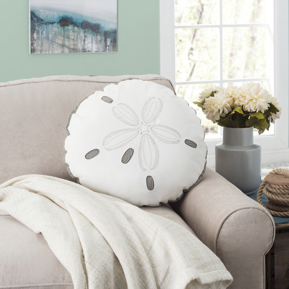 Sand Dollar Grey Indoor Outdoor Shaped Pillow
