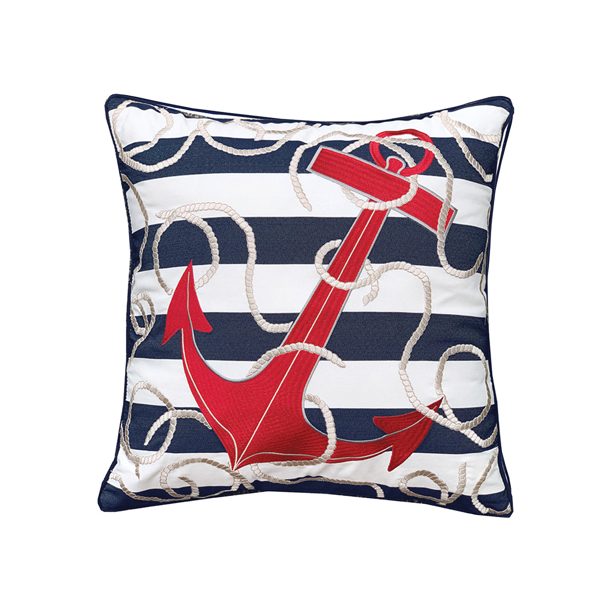 Blue Stripe Red Anchor Indoor Outdoor Pillow