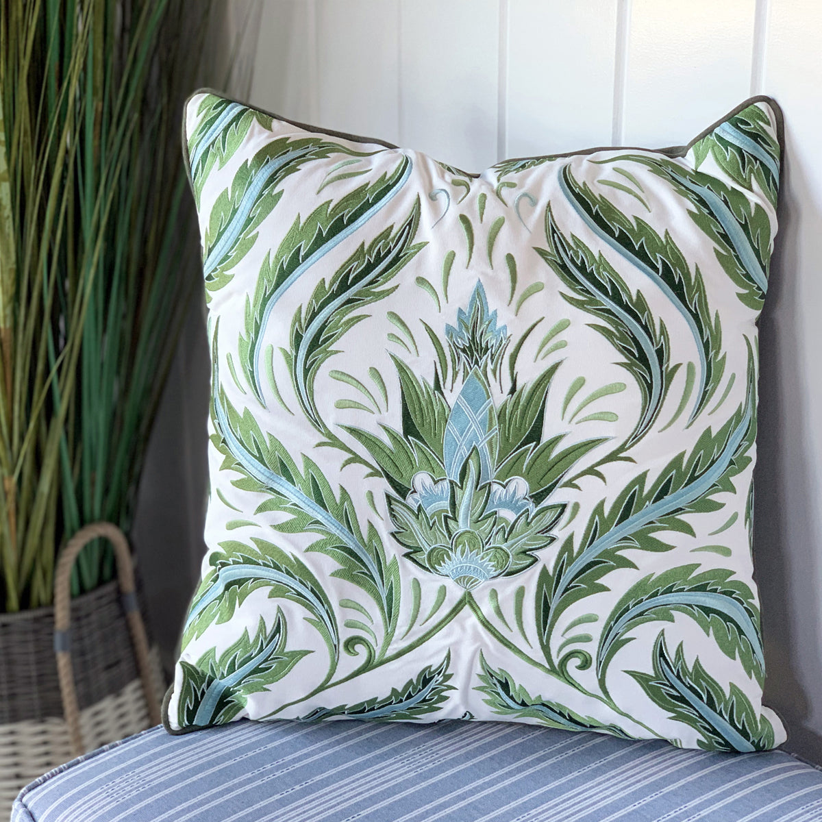 Green Morris Thistle Pattern Indoor Outdoor Pillow