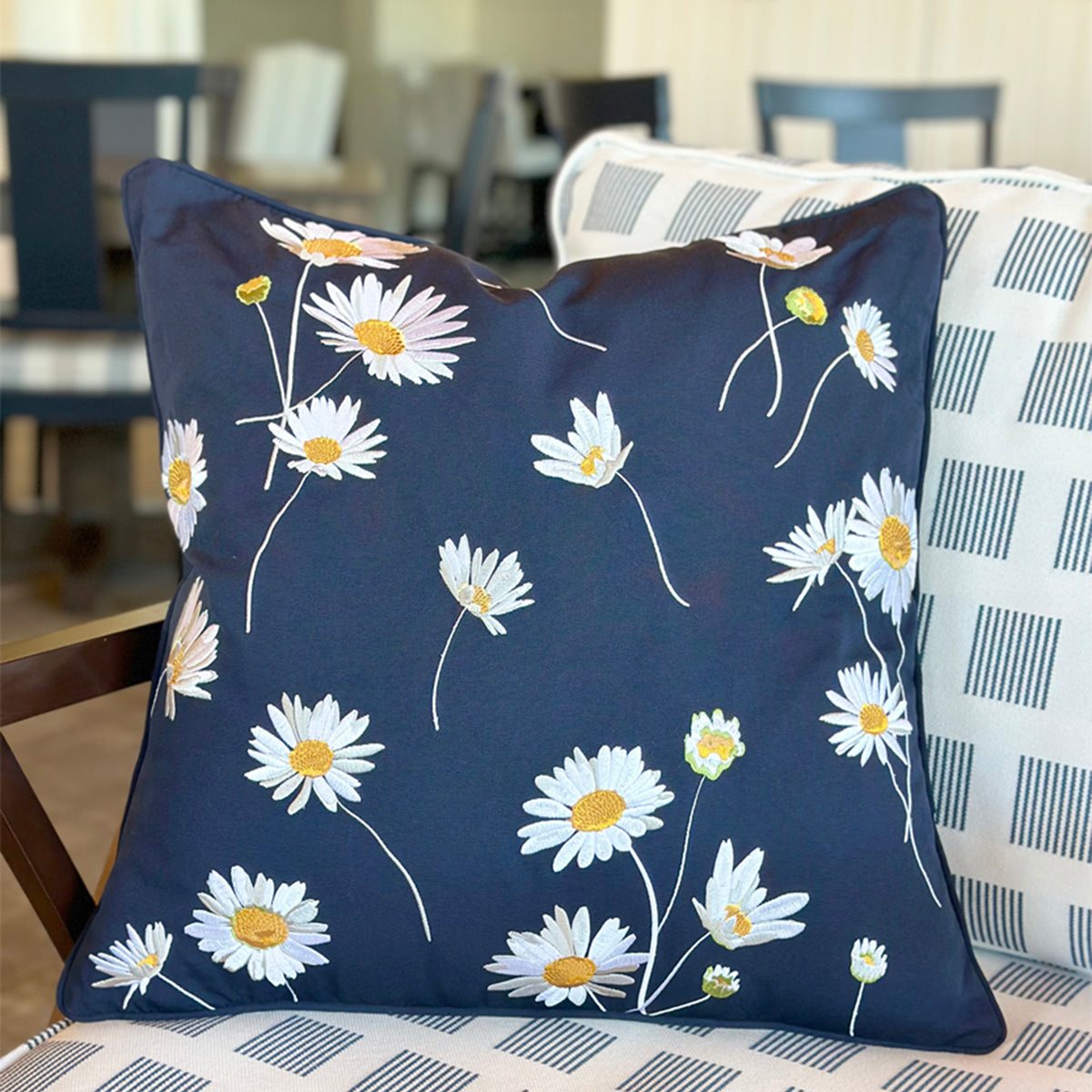 Navy Daisy Indoor Outdoor Pillow