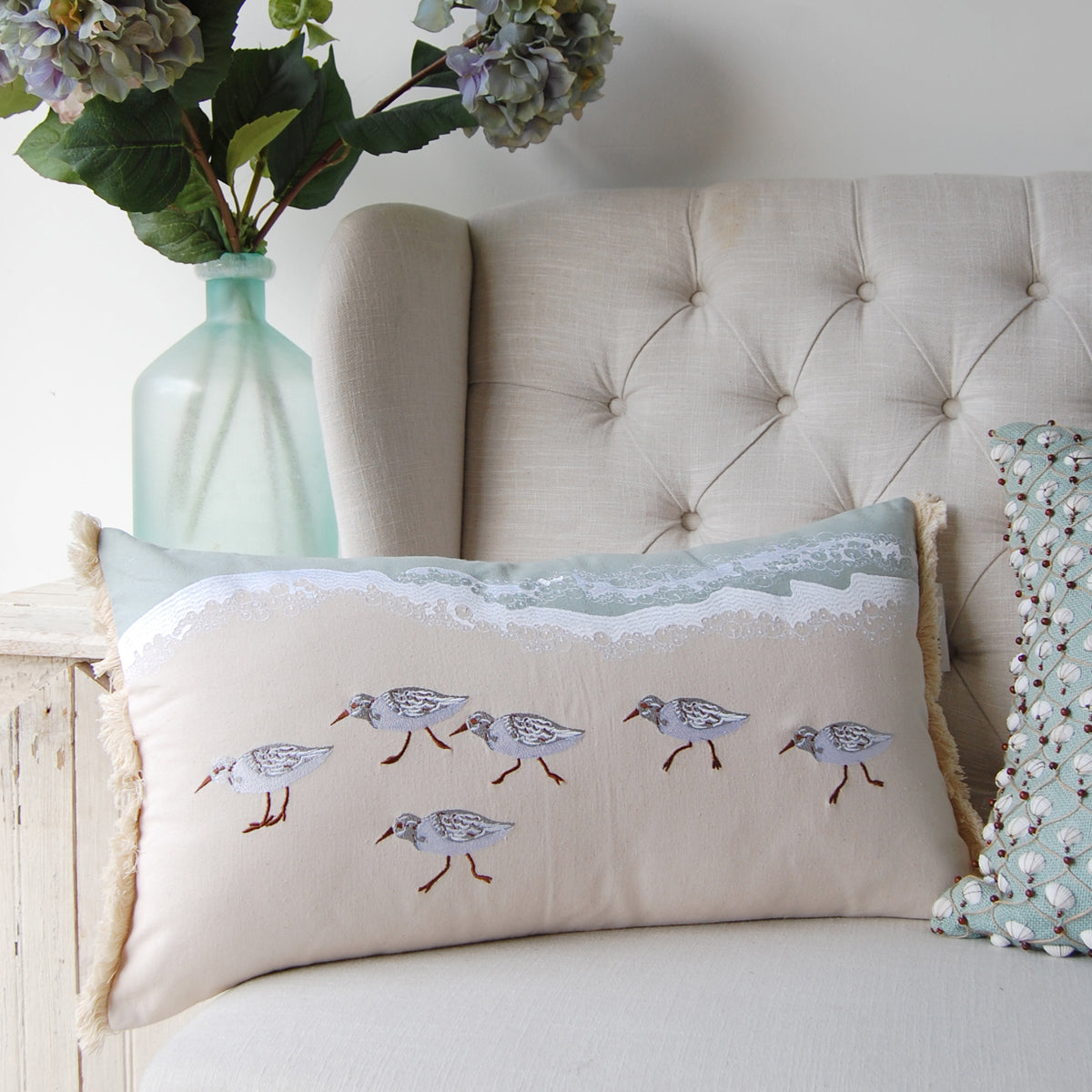 Sand Piper Sprint Fringed Lumbar Indoor Pillow