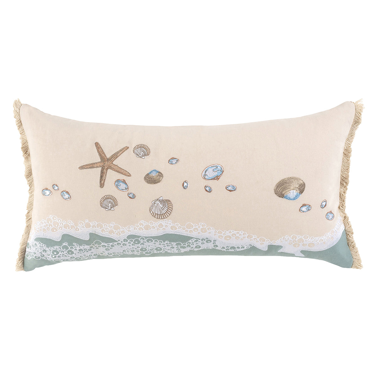 Sand & Shells Fringed Lumbar Indoor Pillow