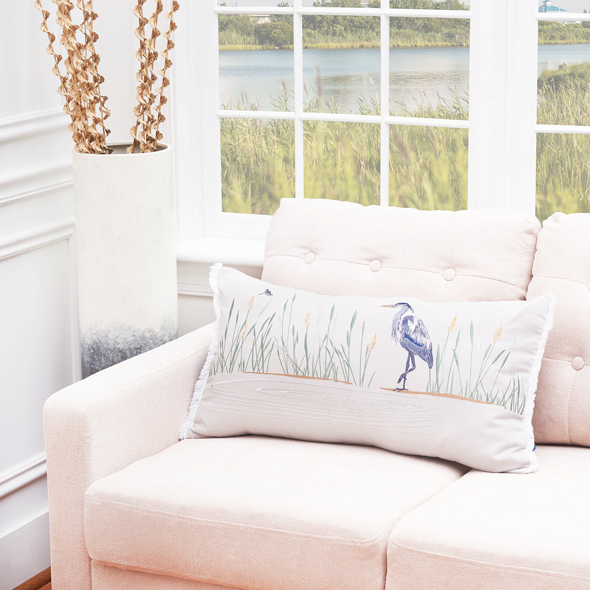 Great Blue Heron on Grey Lumbar Indoor Pillow