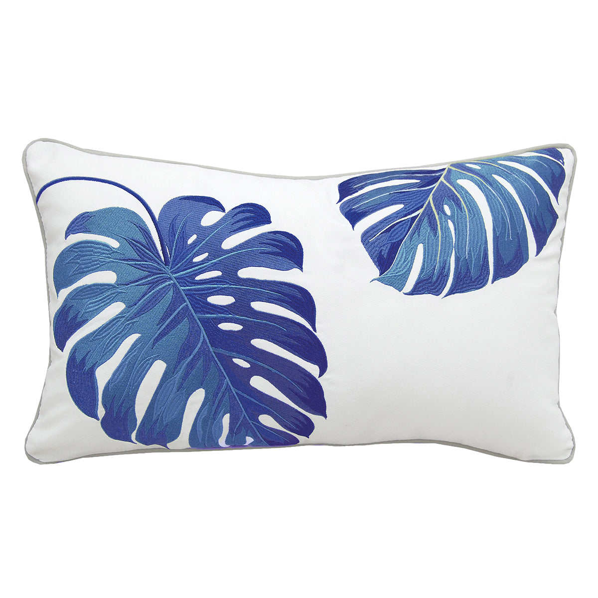 Tropical Blue Monstera Indoor Outdoor Lumbar Pillow