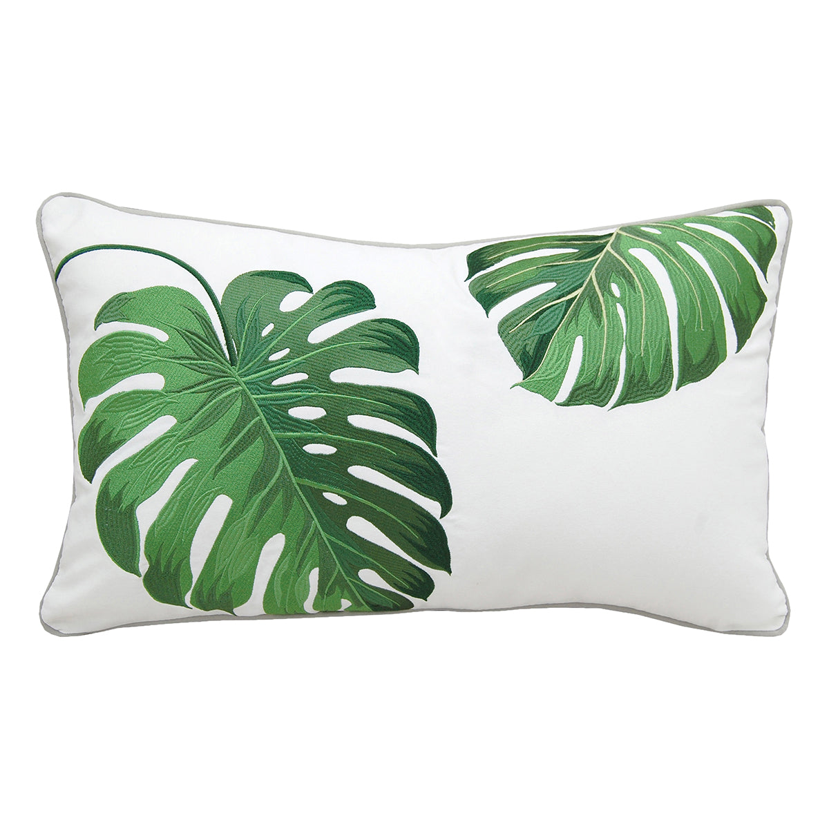 Tropical Green Monstera Indoor Outdoor Lumbar Pillow