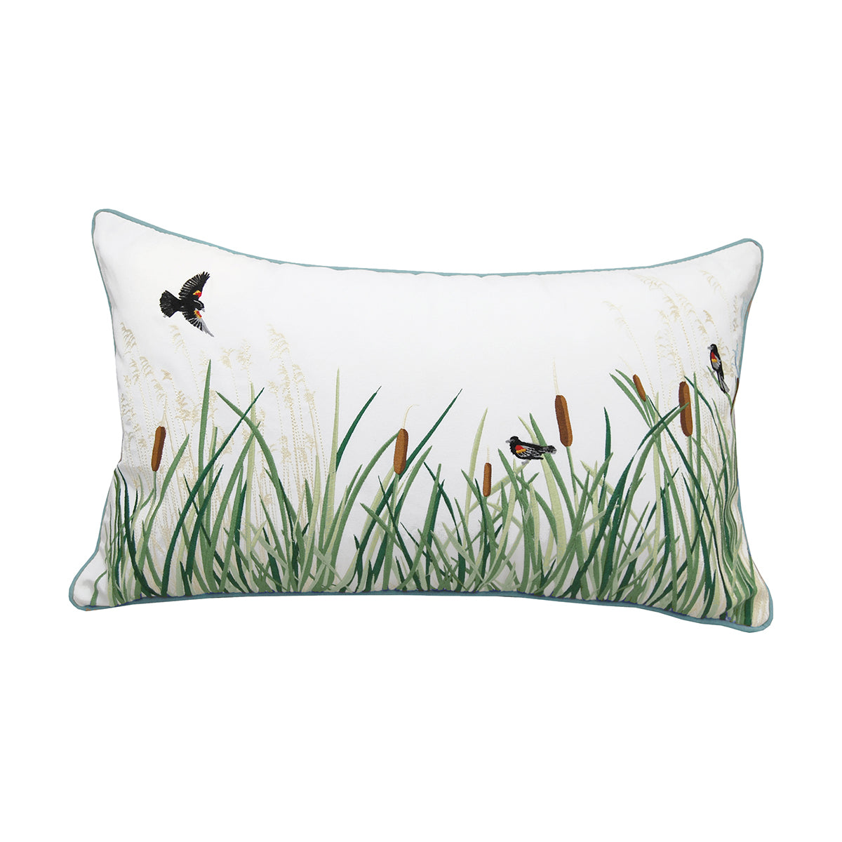 Cattails & Red Winged Blackbird Indoor Outdoor Pillow