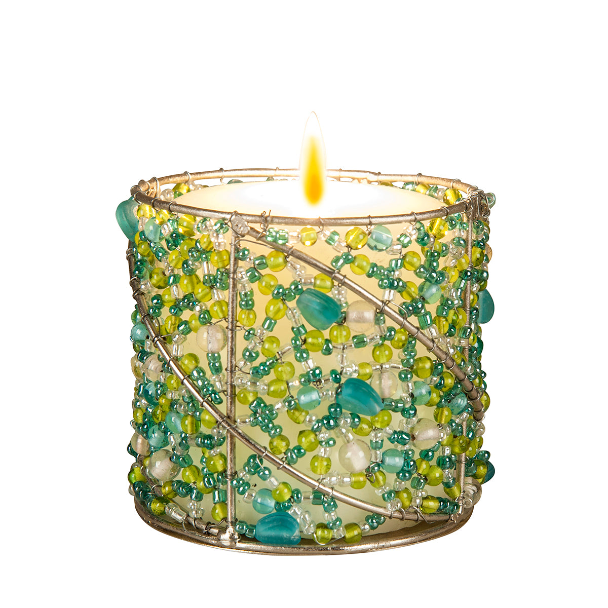 Aqua Beaded Votive Holder
