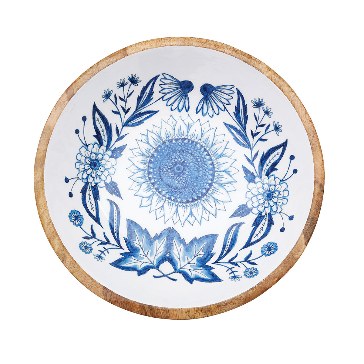 Blue Harvest Sunflower Mango Wood Bowl