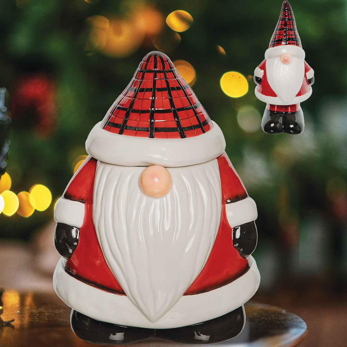 Plaid Gnome Cookie Jar