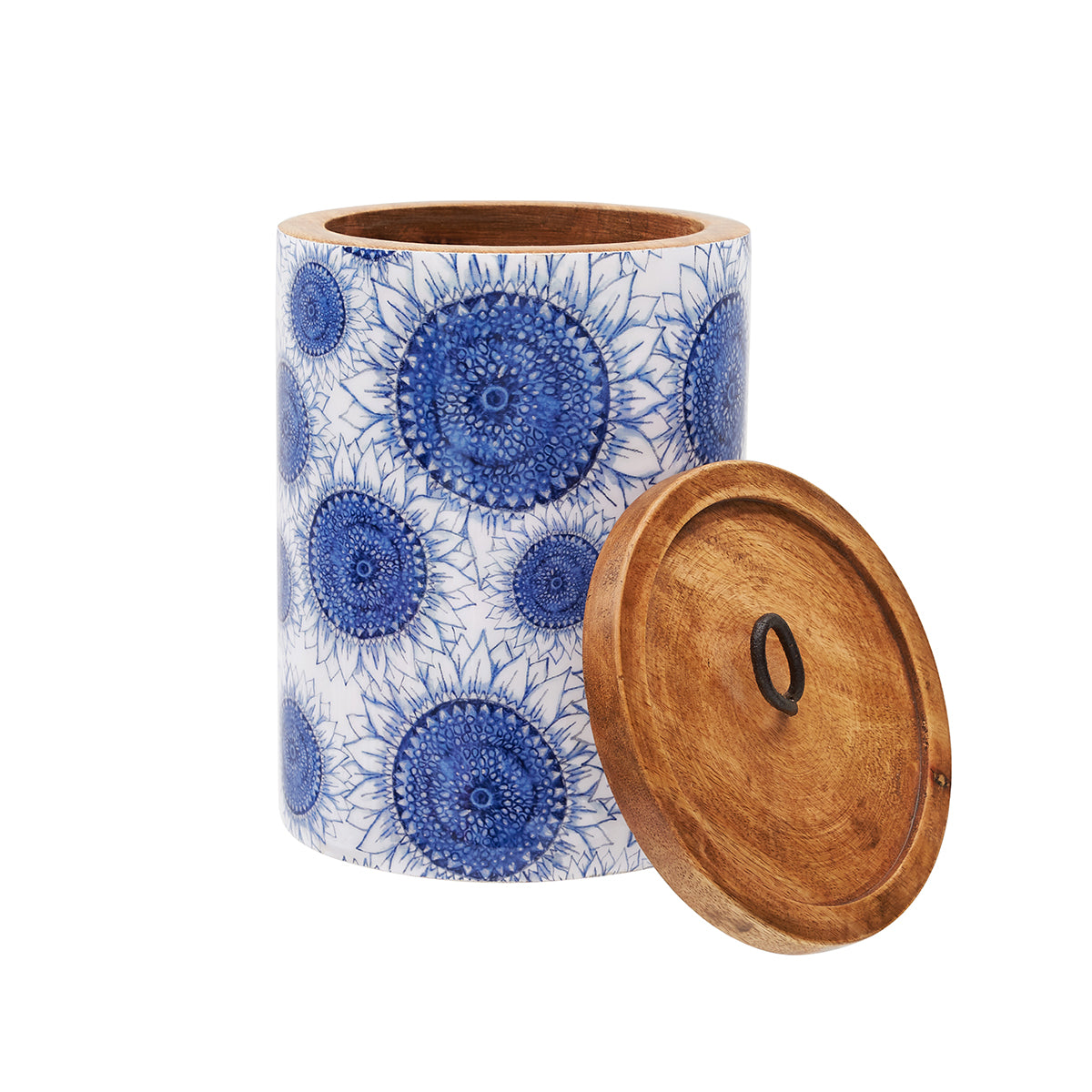 Large Blue Harvest Mango Wood Canister