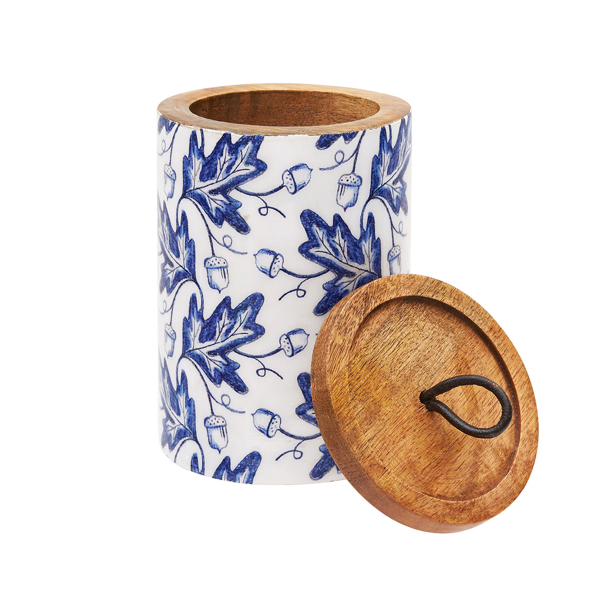 Small Blue Harvest Mango Wood Canister